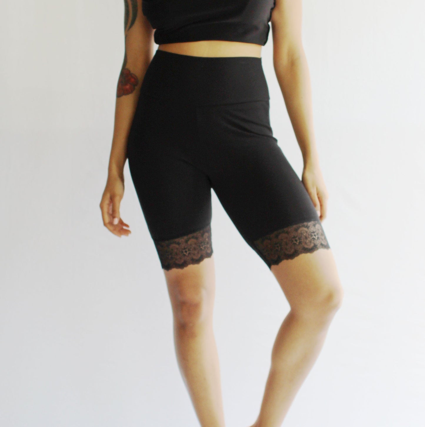 Organic Cotton  Biker Shorts with Lace Trim