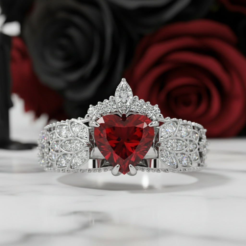 Infinity x Infinity Ring- Red Heart and Cross Diamond Gothic Ring