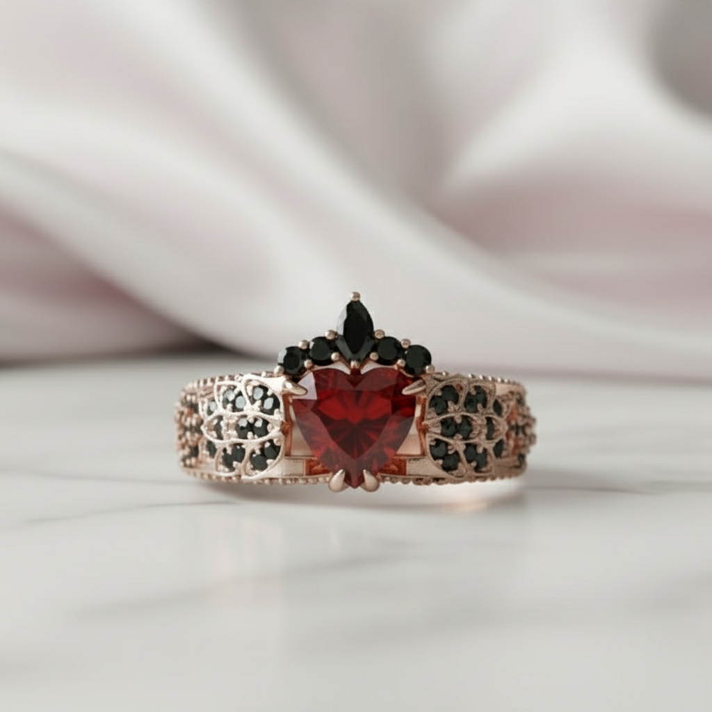 Infinity x Infinity Ring- Red Heart and Cross Diamond Gothic Ring