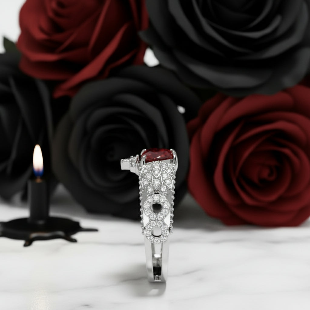 Infinity x Infinity Ring- Red Heart and Cross Diamond Gothic Ring