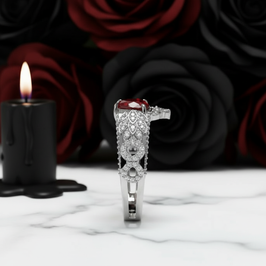 Infinity x Infinity Ring- Red Heart and Cross Diamond Gothic Ring