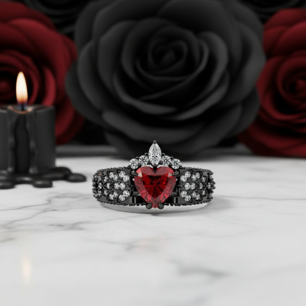 Infinity x Infinity Ring- Red Heart and Cross Diamond Gothic Ring