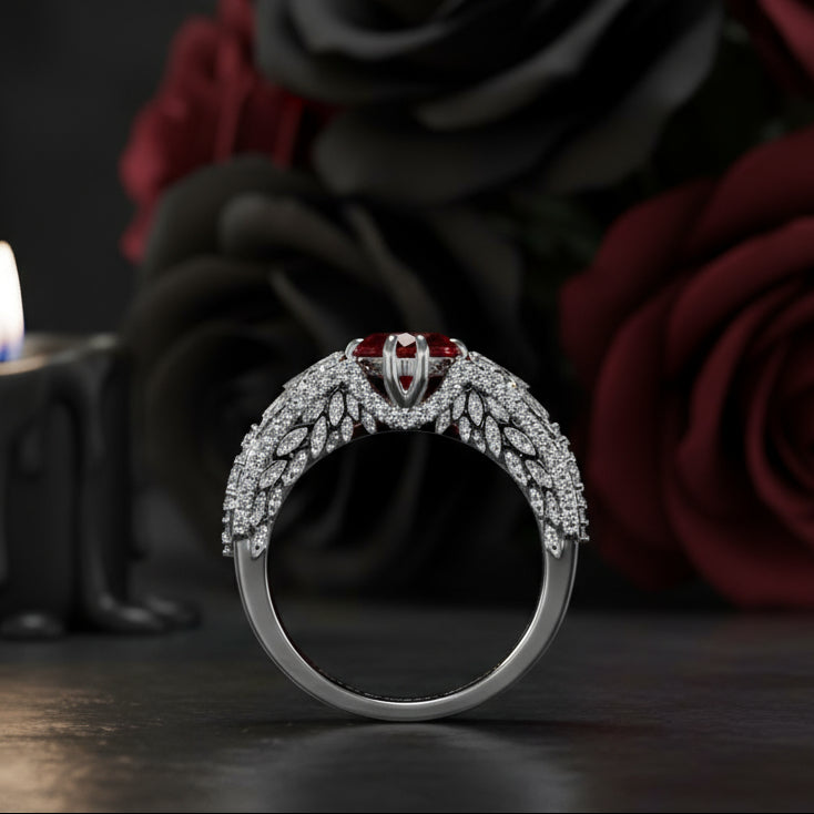 Infinity x Infinity Ring- Red Heart and Cross Diamond Gothic Ring