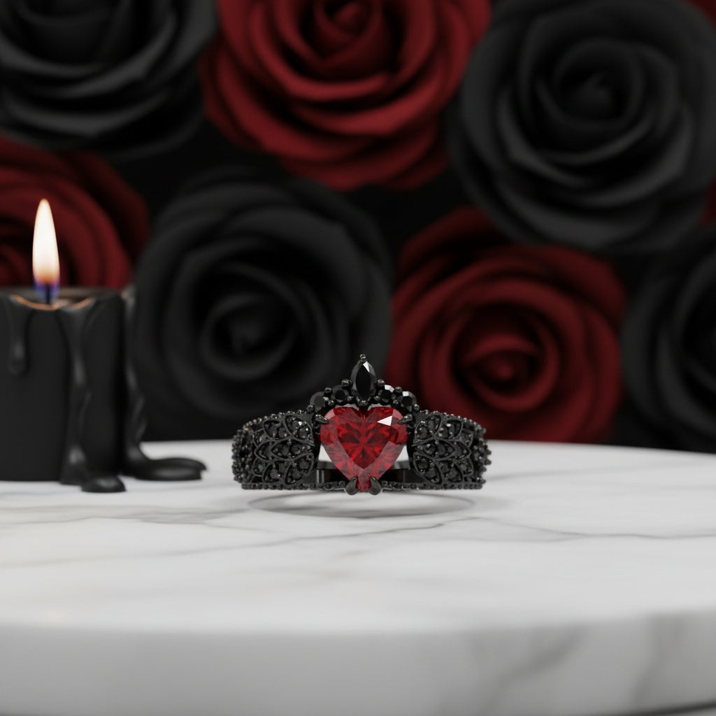 Infinity x Infinity Ring- Red Heart and Cross Diamond Gothic Ring