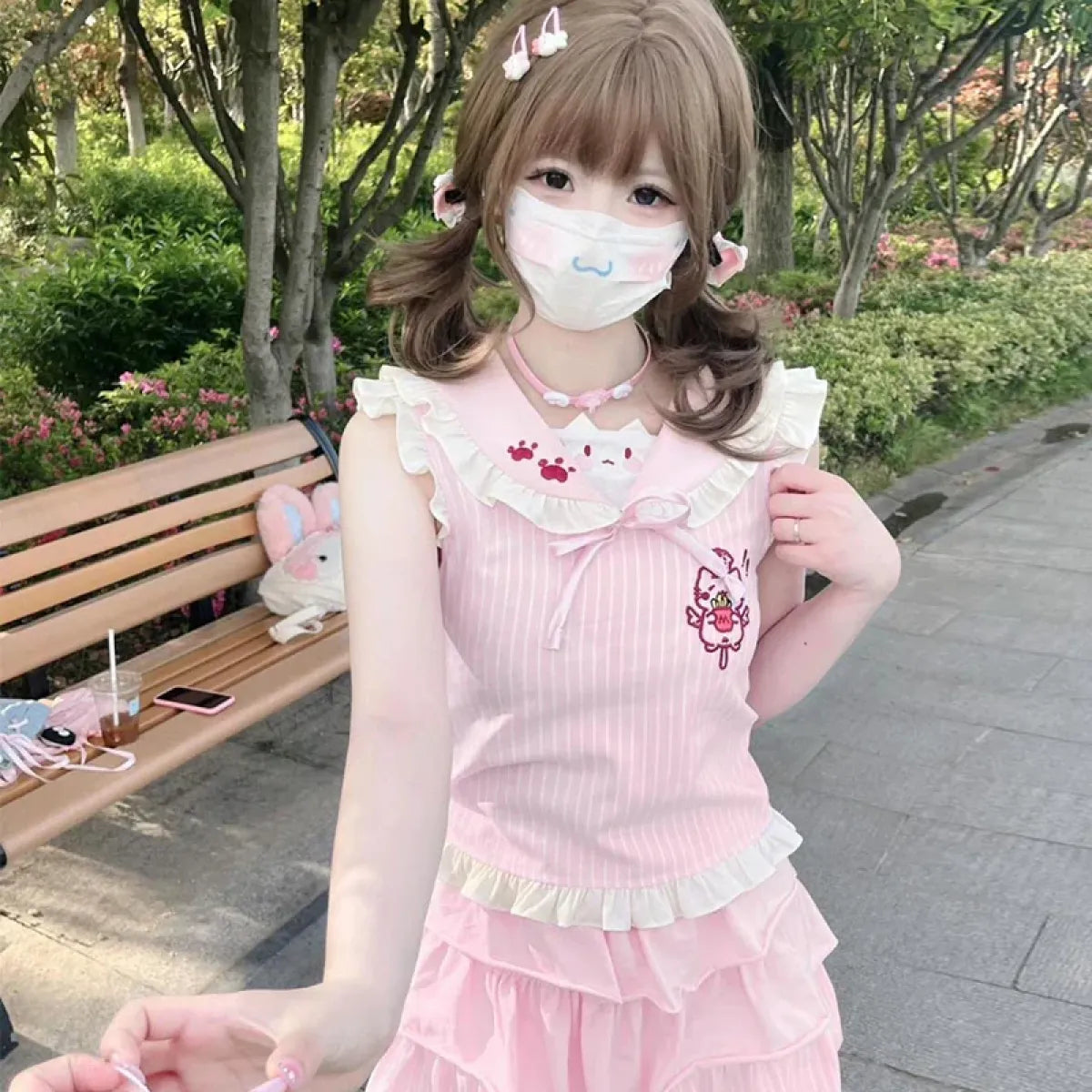 Kawaii Pink Sailor Collar Vest – Japanese Harajuku Y2K Cute Women's T-Shirt