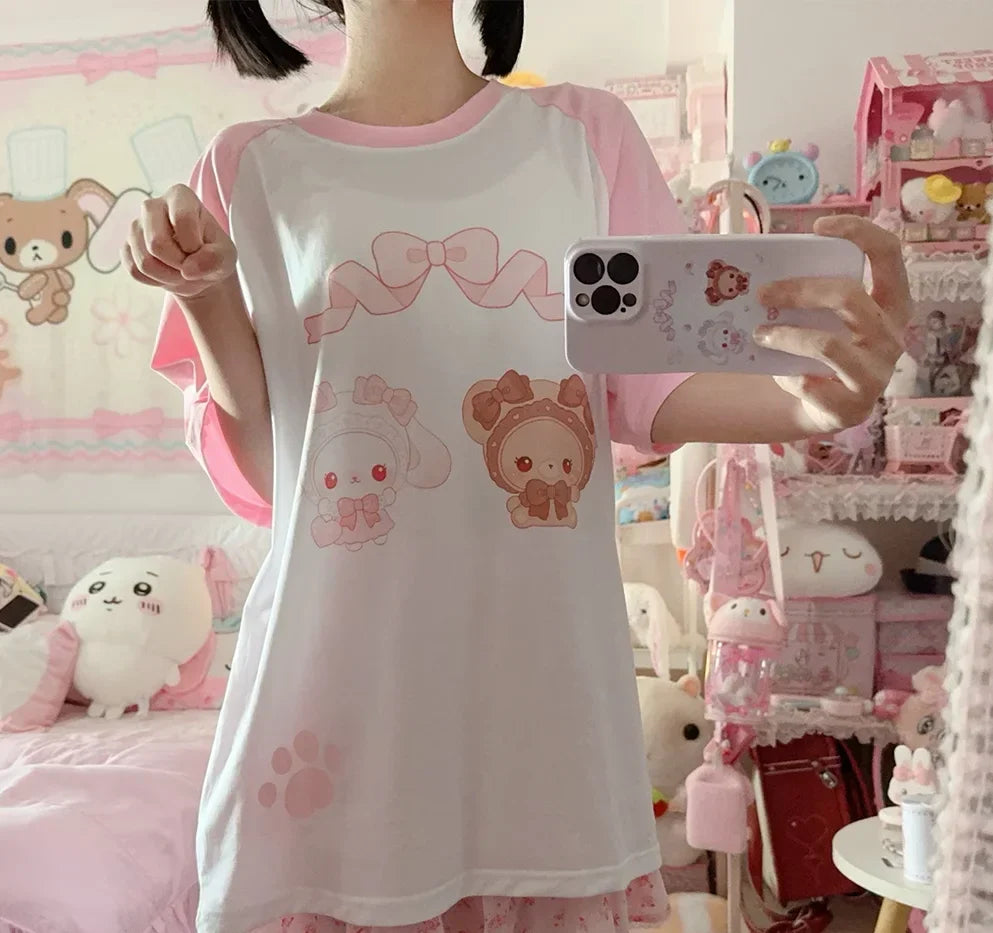 Kawaii Bunny Print T-Shirt – Harajuku Yume Cute Aesthetic