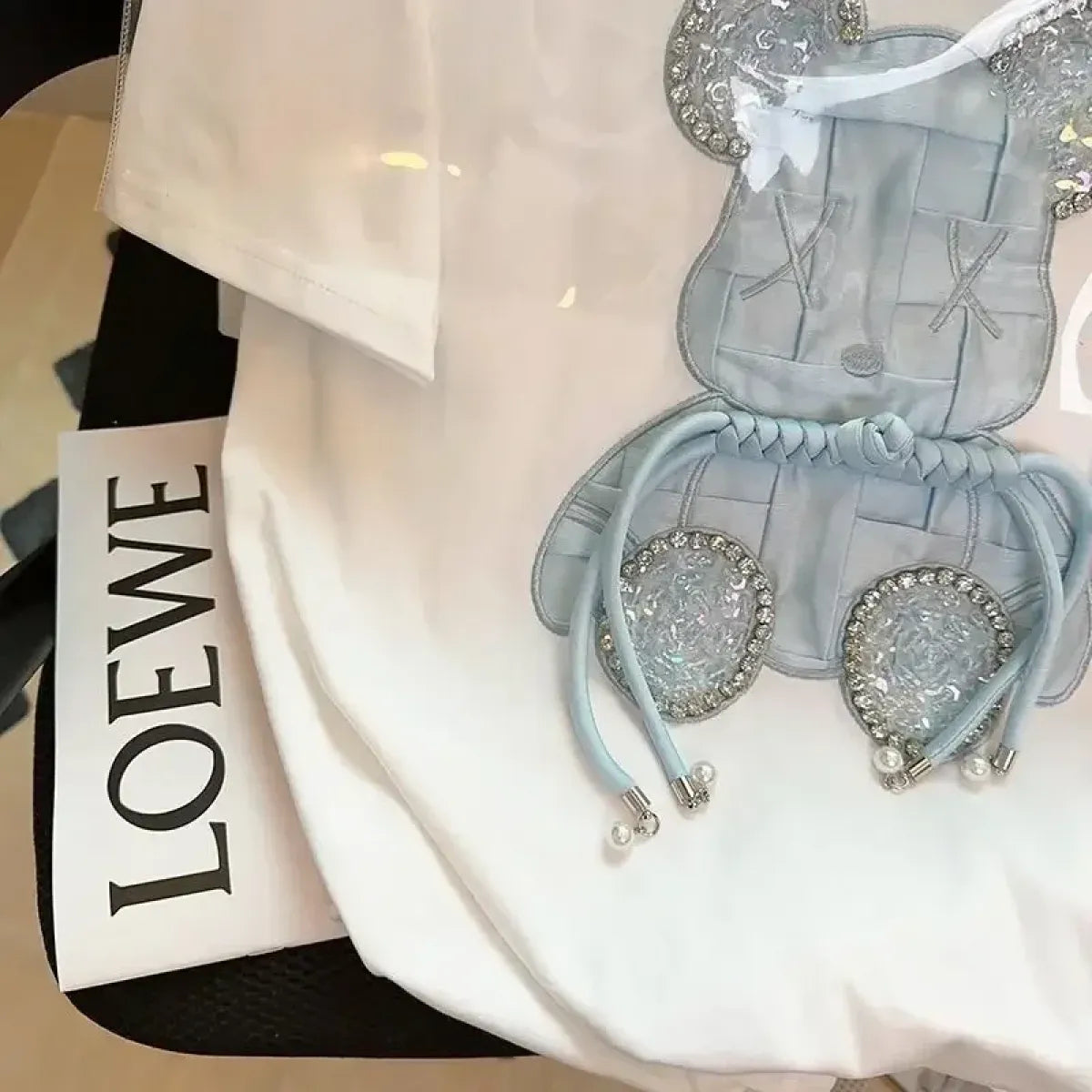 Kawaii Cartoon Diamond Bear Beaded T-Shirt