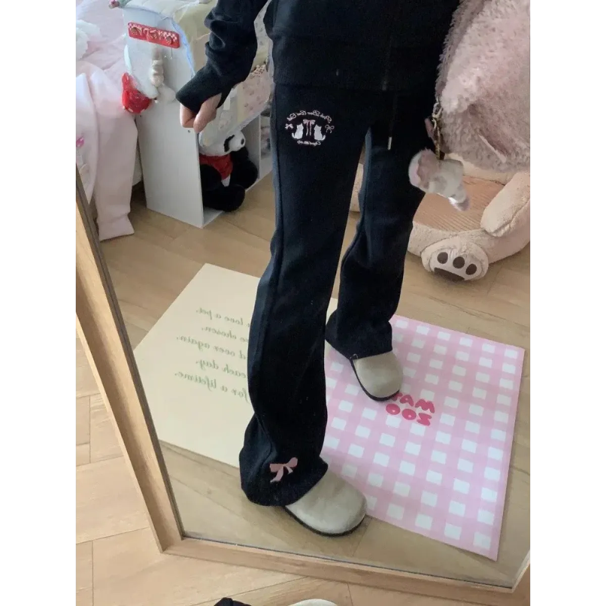 Flare Sweatpants – Kawaii High Waist Embroidered Trousers