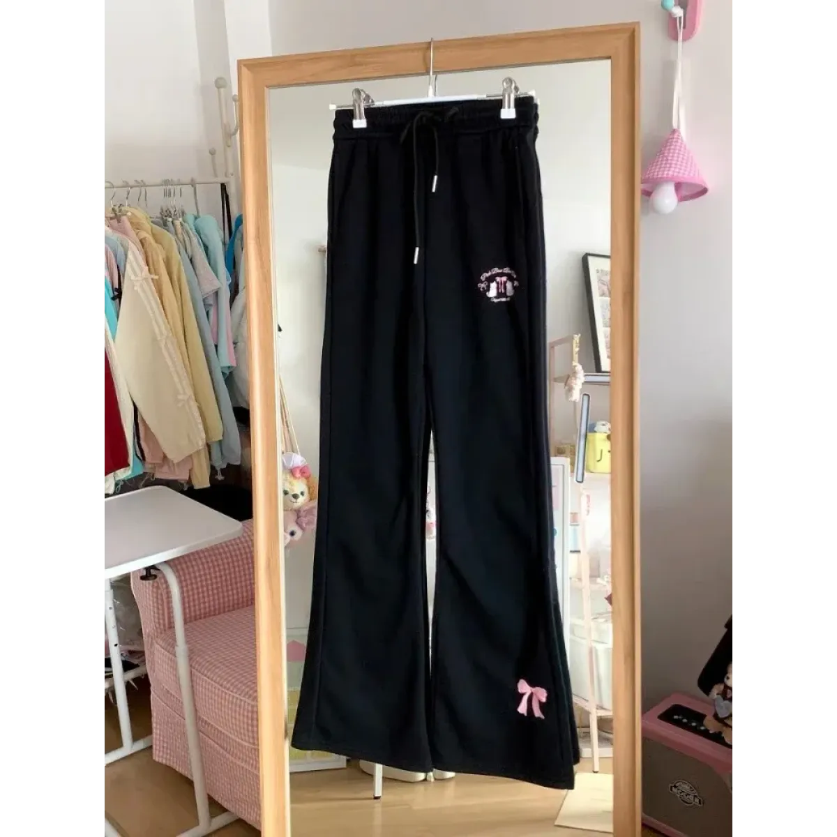 Flare Sweatpants – Kawaii High Waist Embroidered Trousers