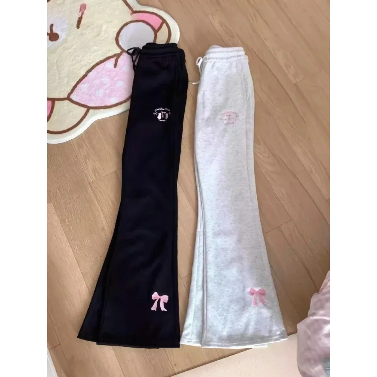 Kawaii High Waist Flare Pants – Bow Embroidery Slim Fit Trousers