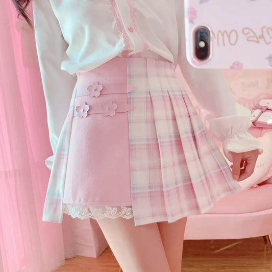 Kawaii Winter Wonderland: High-Waist Plaid Mini Skirt