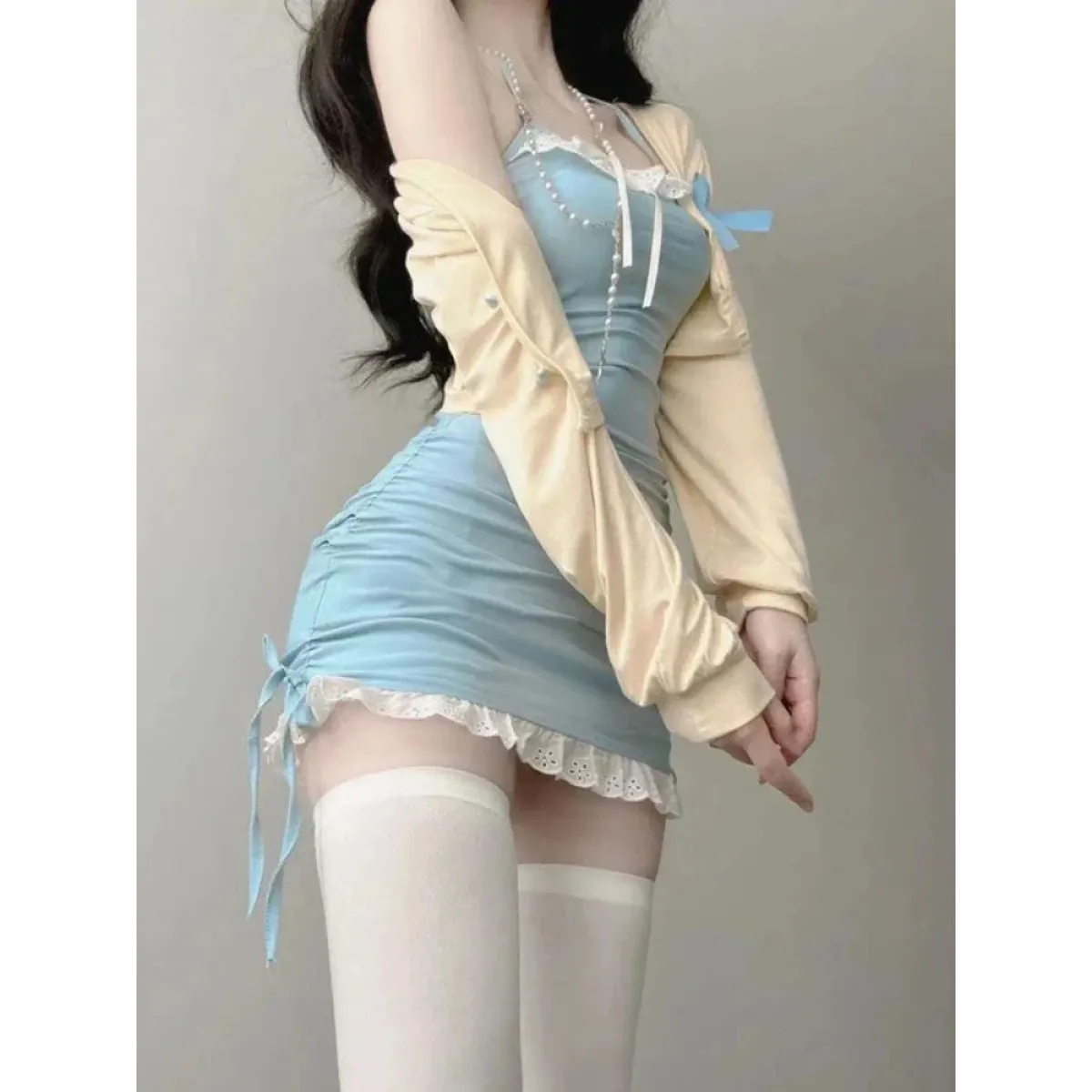 Lace Bodycon Mini Dress Set – Kawaii Y2K Corset Halter