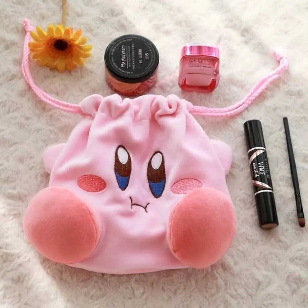 Kawaii Star Kirby Plush Cosmetic Bag