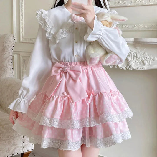 Layered Ruffle Skirt – Kawaii Sweet Lolita Bow Lace