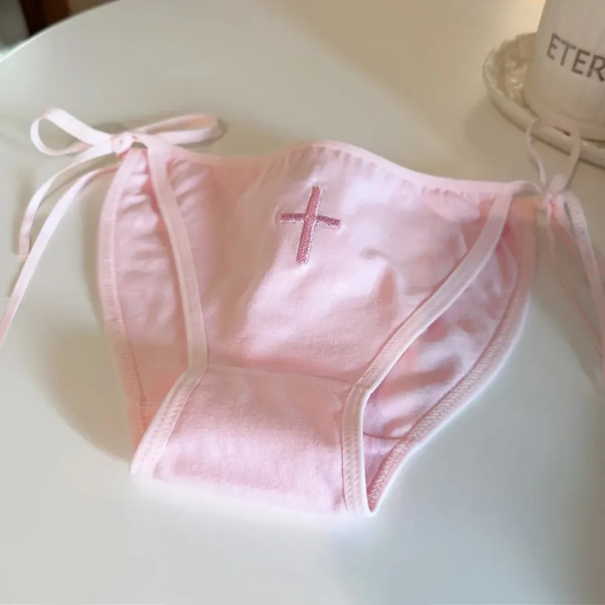 Cross Embroidered Low-Waist Lace-Up Lolita Cotton Panties – Kawaii