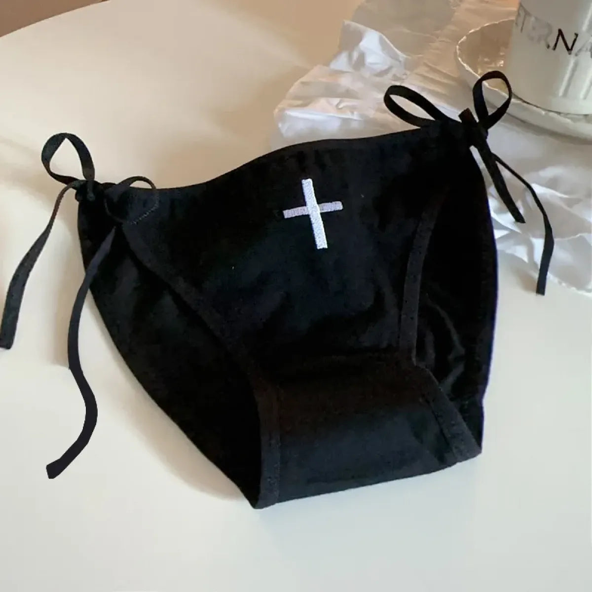 Cross Embroidered Low-Waist Lace-Up Lolita Cotton Panties – Kawaii