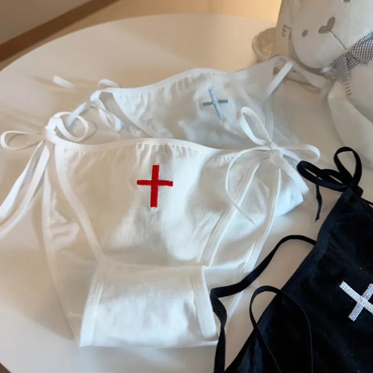 Cross Embroidered Low-Waist Lace-Up Lolita Cotton Panties – Kawaii