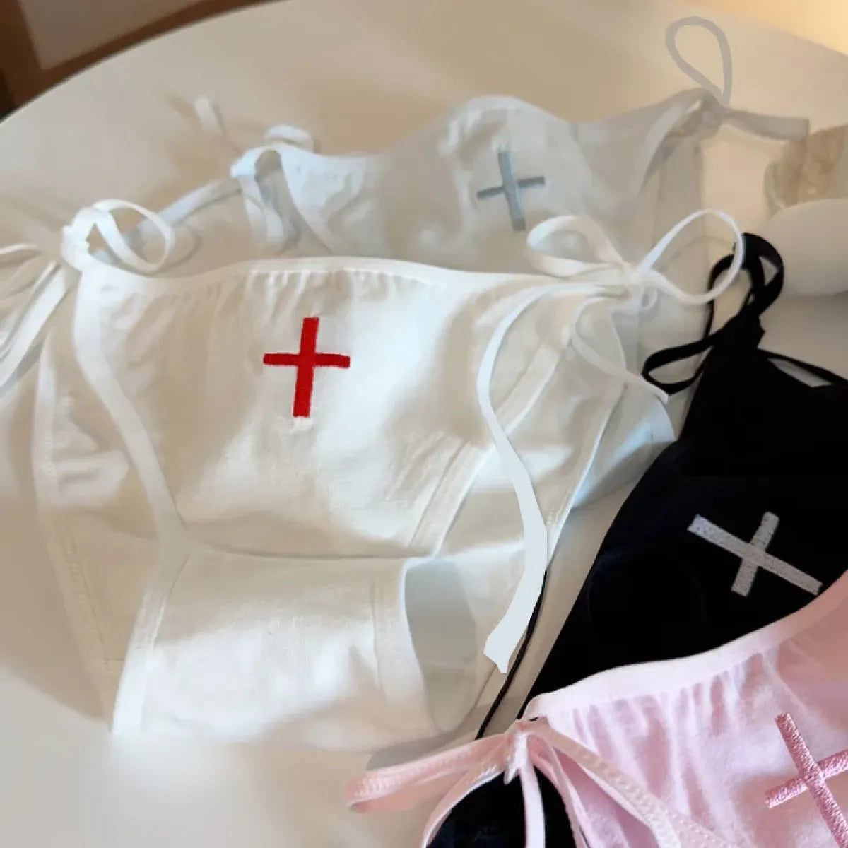 Cross Embroidered Low-Waist Lace-Up Lolita Cotton Panties – Kawaii