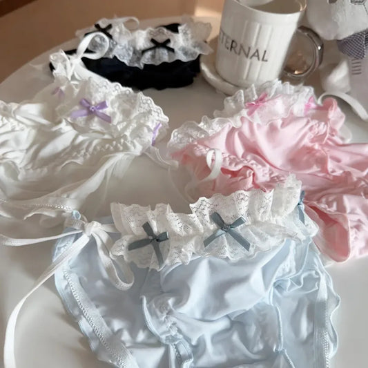 Lolita Ruffle Lace-Up Panties – Cute Low Waist Cotton Briefs