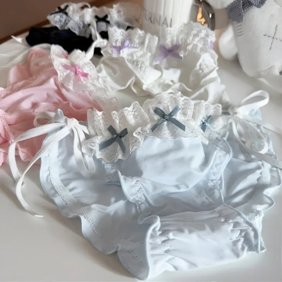 Lolita Ruffle Lace-Up Panties – Cute Low Waist Cotton Briefs