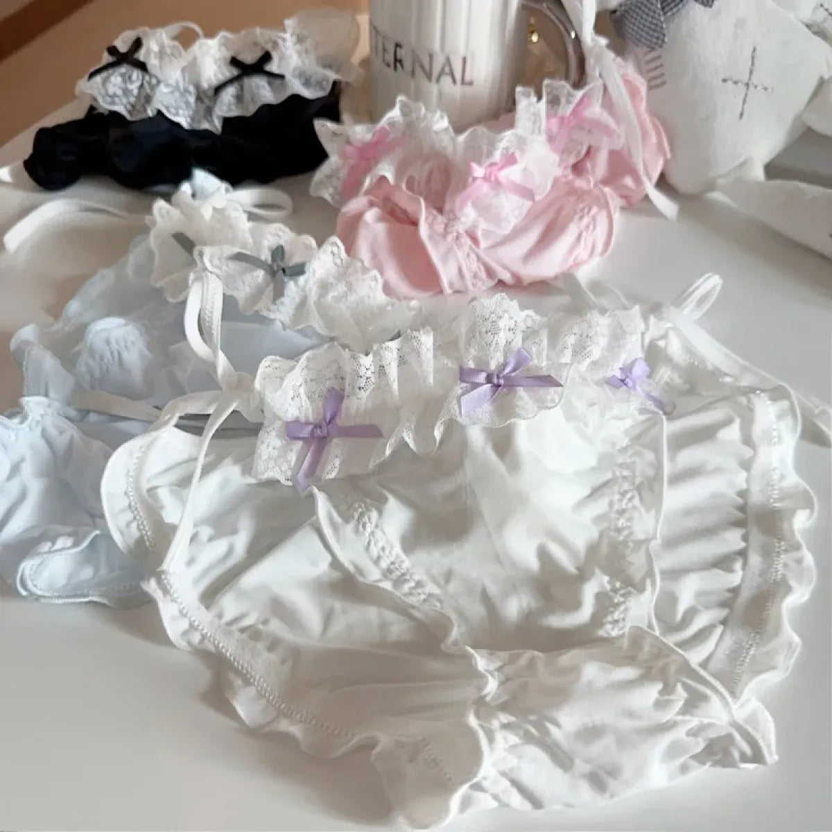 Lolita Ruffle Lace-Up Panties – Cute Low Waist Cotton Briefs