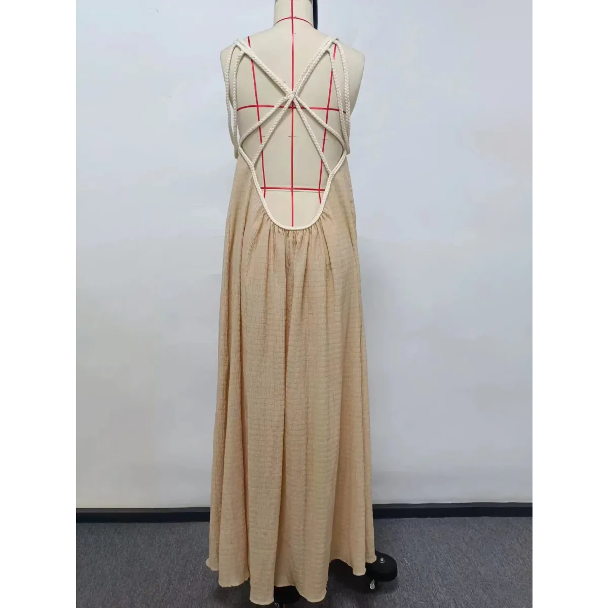 Loose Sleeveless Maxi Beach Dress: Off-Shoulder Crochet Cut-Out Design