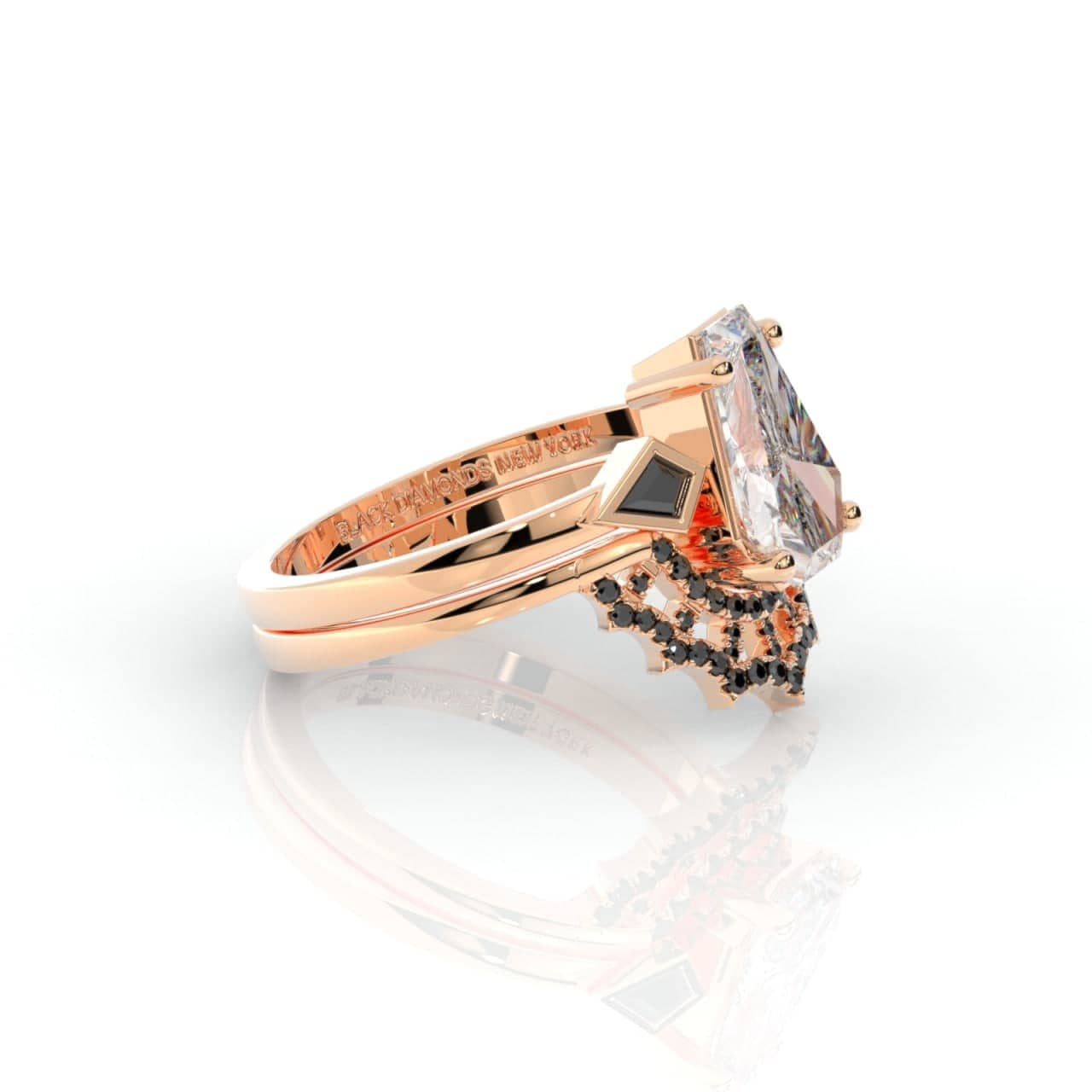 LOVE SPELL- Coffin Cut Diamond Spider Web Gothic Wedding Ring Set