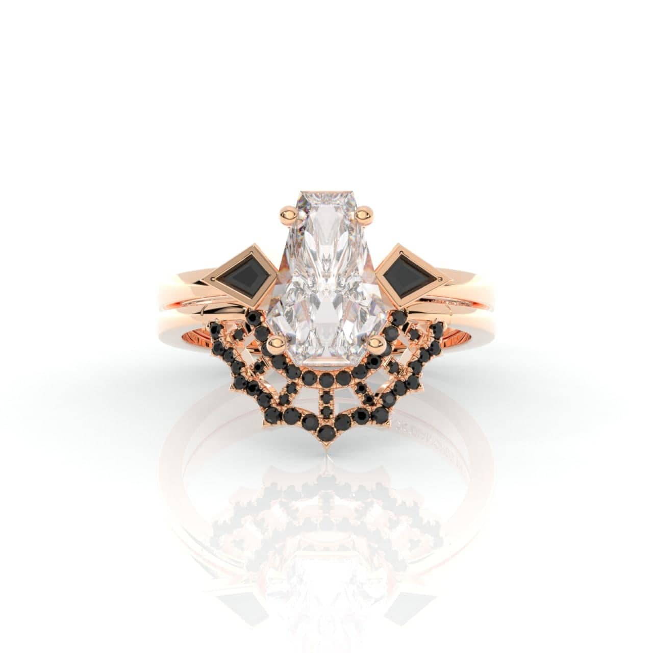 LOVE SPELL- Coffin Cut Diamond Spider Web Gothic Wedding Ring Set