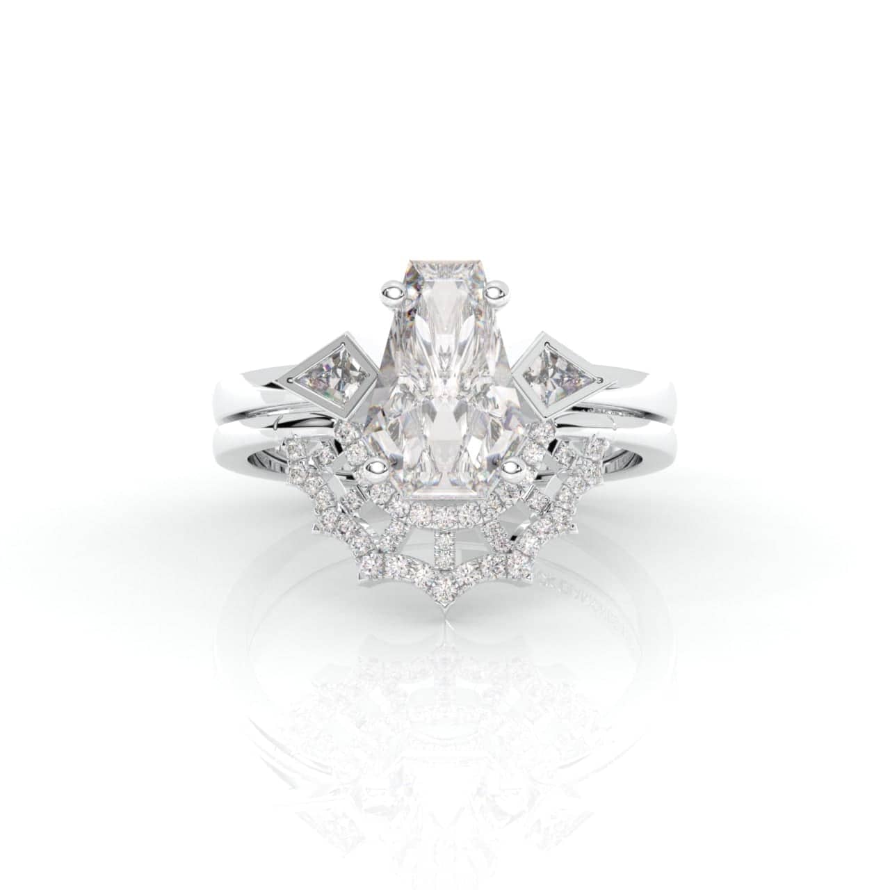 LOVE SPELL- Coffin Cut Diamond Spider Web Gothic Wedding Ring Set