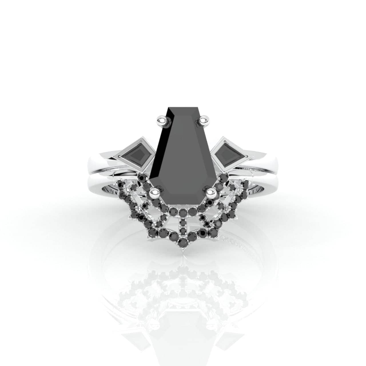 LOVE SPELL- Coffin Cut Diamond Spider Web Gothic Wedding Ring Set