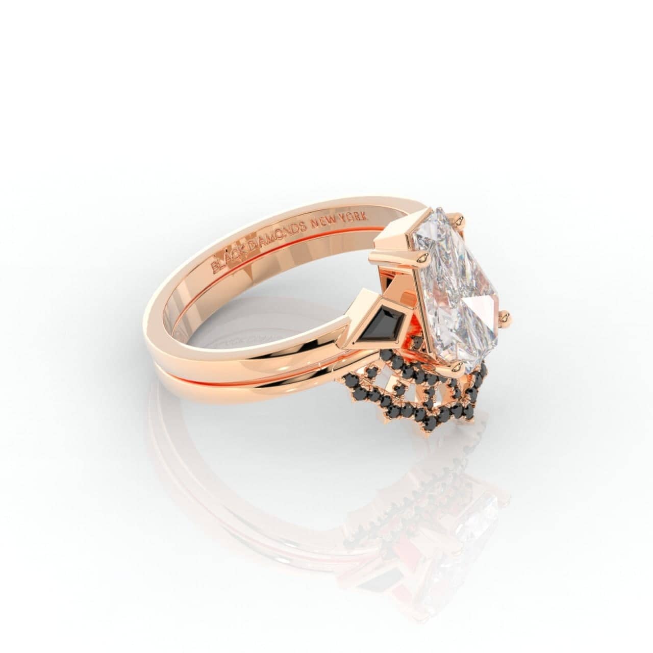 LOVE SPELL- Coffin Cut Diamond Spider Web Gothic Wedding Ring Set
