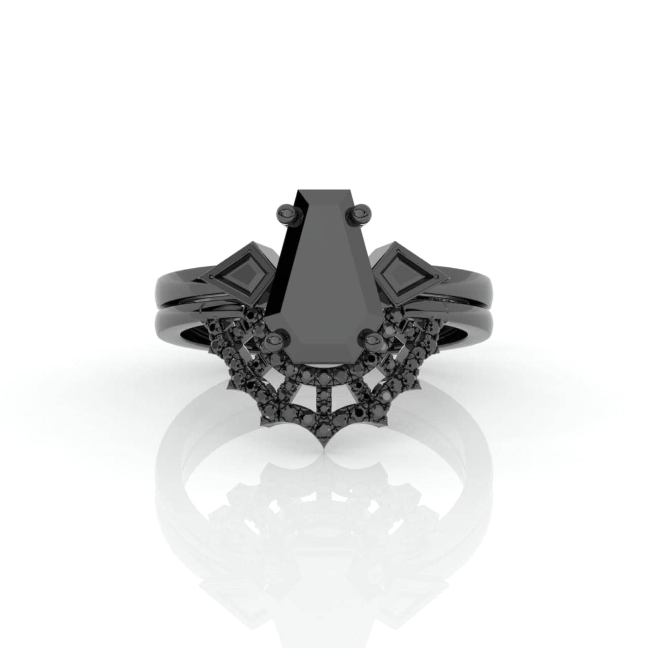 LOVE SPELL- Coffin Cut Diamond Spider Web Gothic Wedding Ring Set