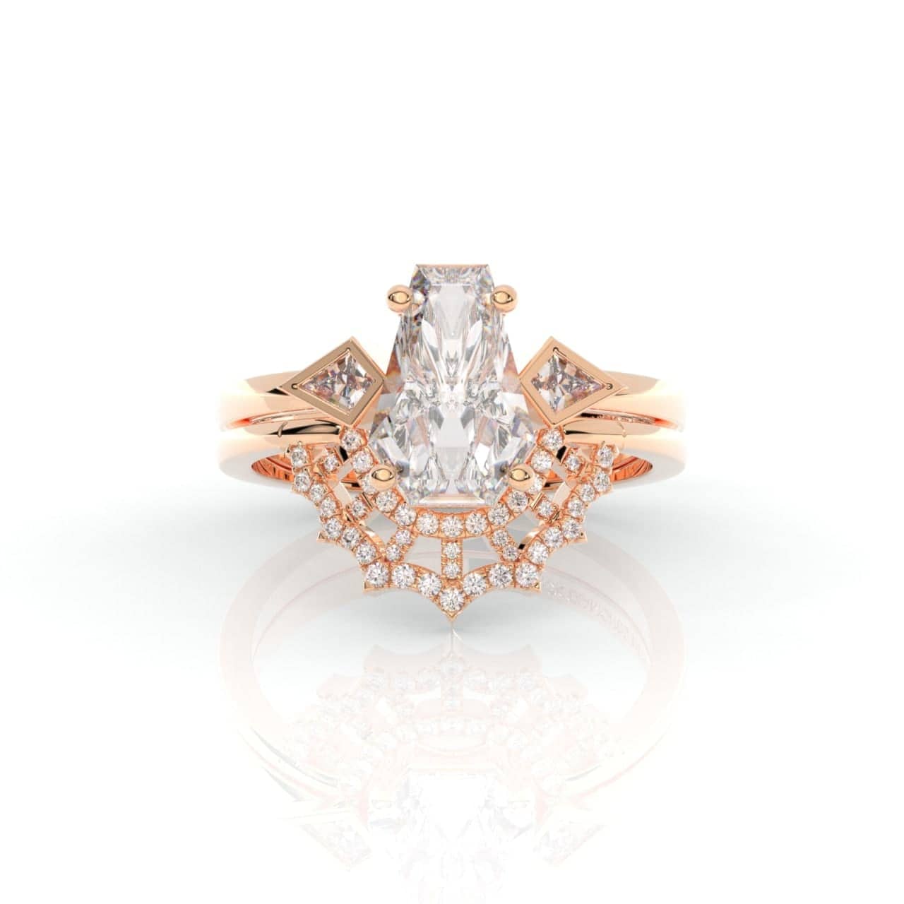 LOVE SPELL- Coffin Cut Diamond Spider Web Gothic Wedding Ring Set