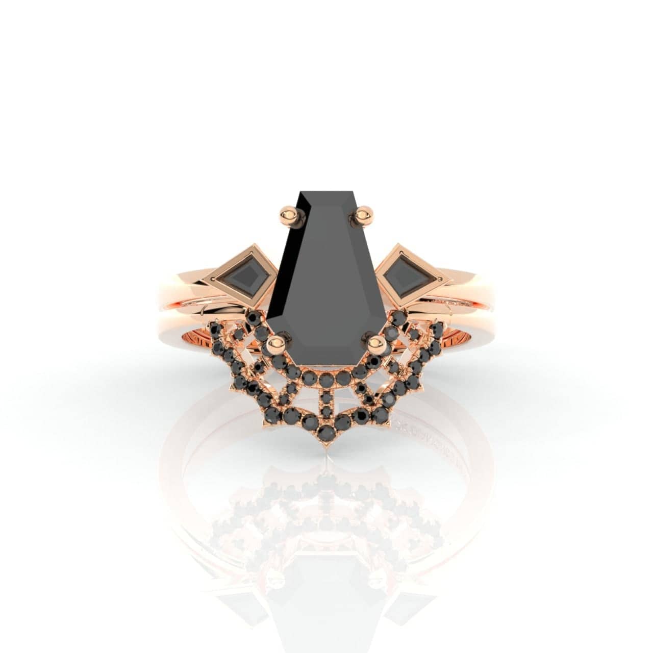 LOVE SPELL- Coffin Cut Diamond Spider Web Gothic Wedding Ring Set