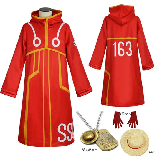 Luffy Egghead Island Cosplay – One Piece 163 Red Robe & Straw Hat Set