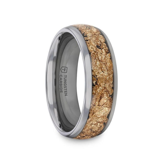 LUXE Tungsten Carbide Ring with Decorative Gold Flakes Inlay, 8mm