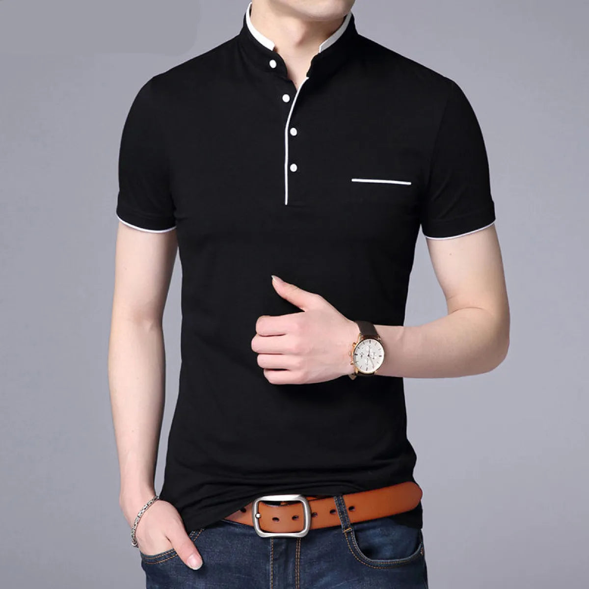 Mandarin Collar Active Shirt