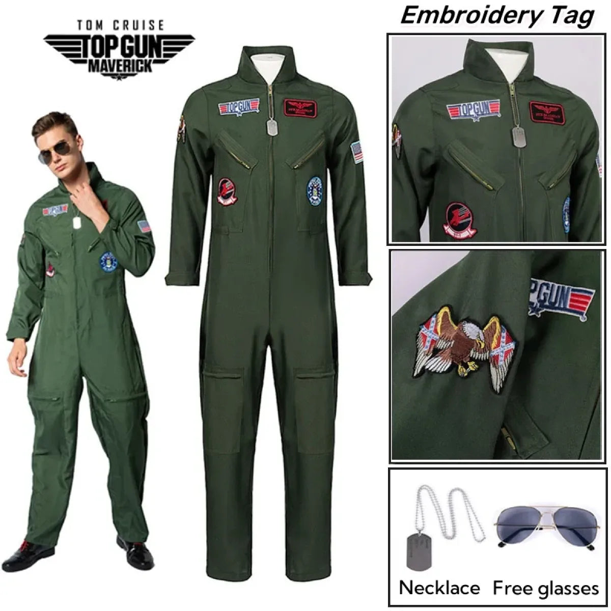 Top Gun Maverick Flight Suit – Pilot Cosplay Costume with Glasses