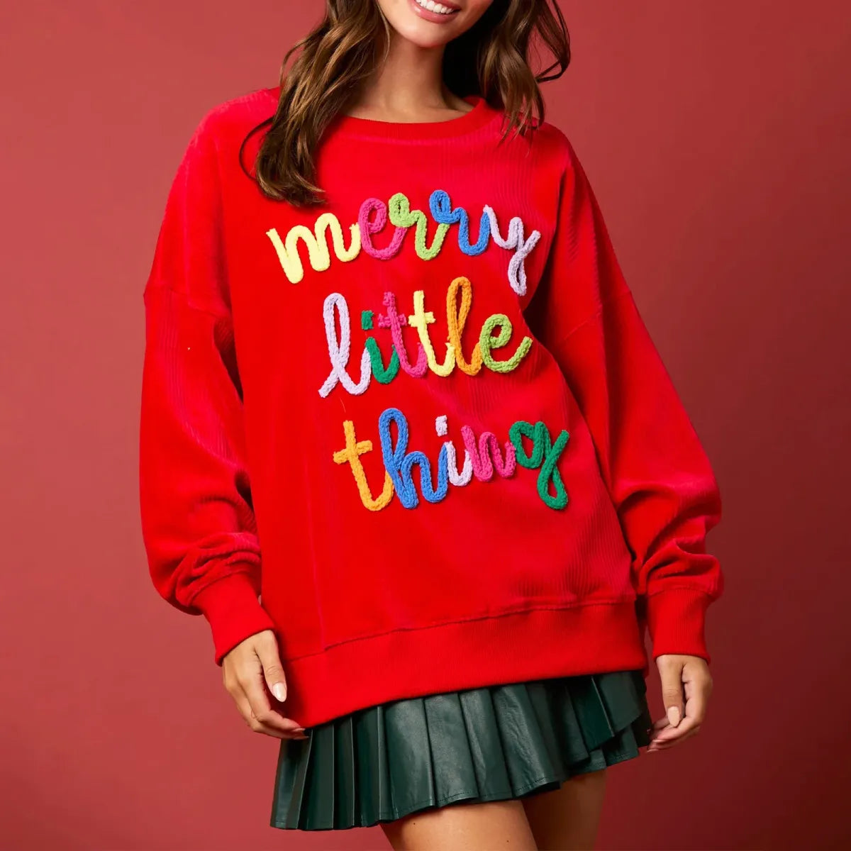 Merry Christmas Sweatshirt - Glitter Patch Crewneck Pullover