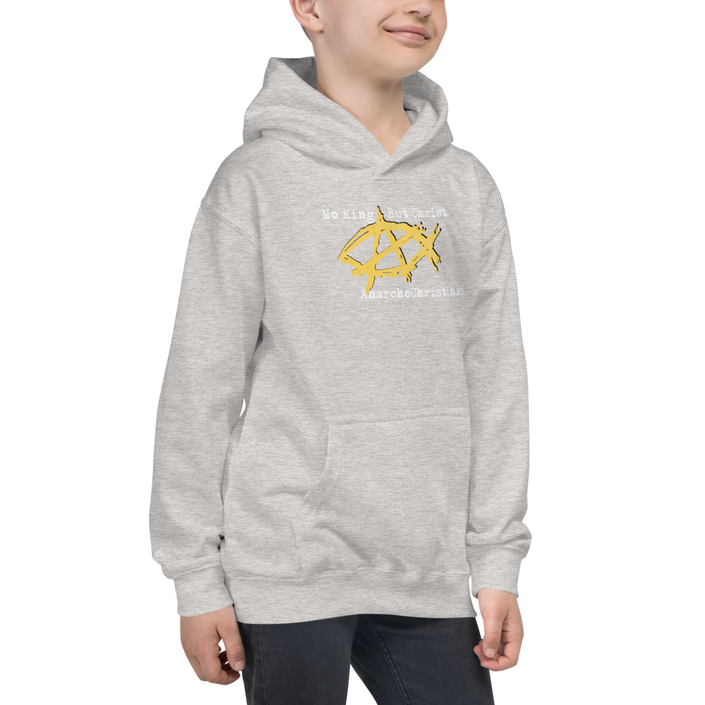 AnarchoChristian No King But Christ - Anarchist Jesus Fish Youth Kids Hoodie