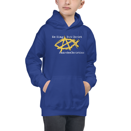 AnarchoChristian No King But Christ - Anarchist Jesus Fish Youth Kids Hoodie