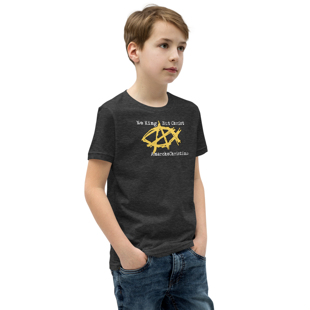 AnarchoChristian No King But Christ - Anarchist Jesus Fish Youth Short Sleeve T-Shirt