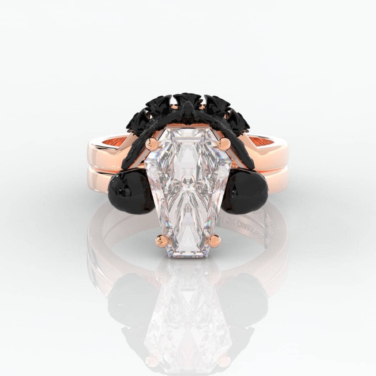 My Ever After Ring - Coffin Cut Diamond with Skulls, Bat and Roses Promise Ring