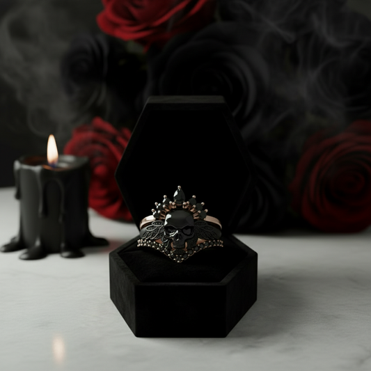 My Queen- 3pc Rose Gold Black Diamond Gothic Ring