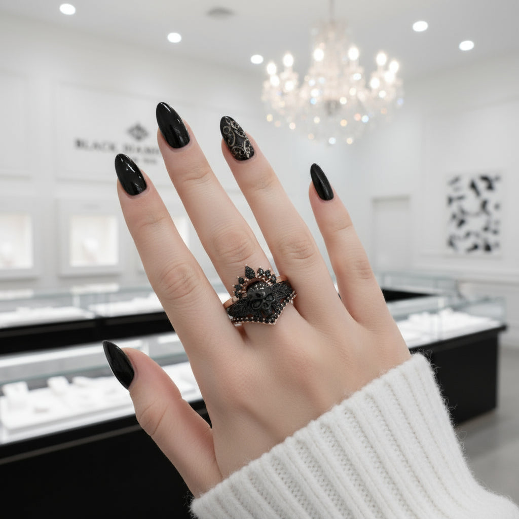 My Queen- 3pc Rose Gold Black Diamond Gothic Ring