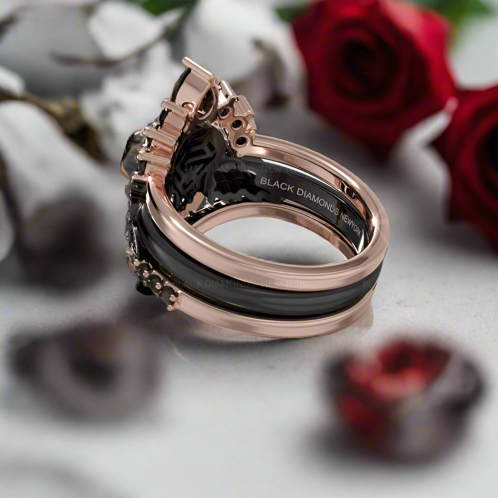 My Queen- 3pc Rose Gold Black Diamond Gothic Ring