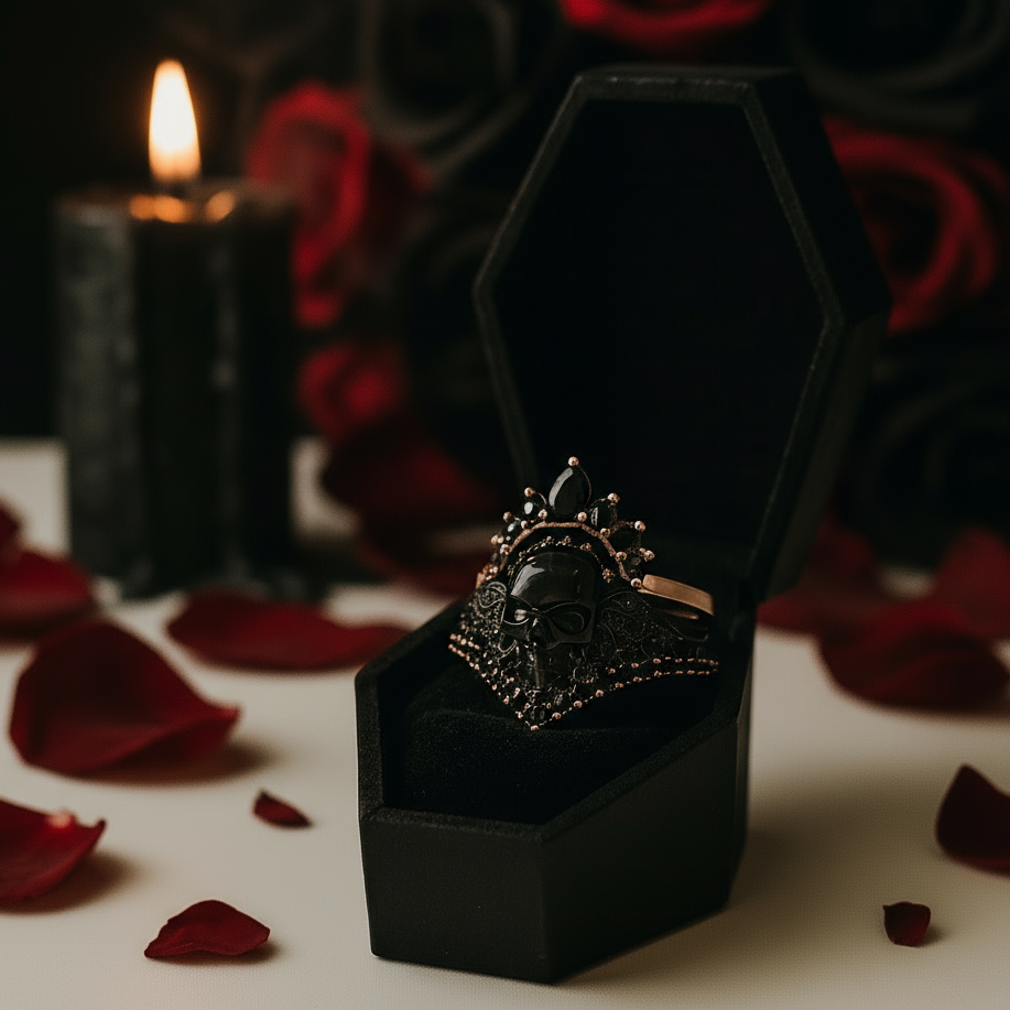 My Queen- 3pc Rose Gold Black Diamond Gothic Ring