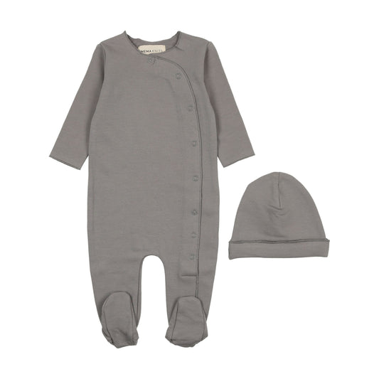 Mema Knits Sea Blue Solid Side Snap Footie