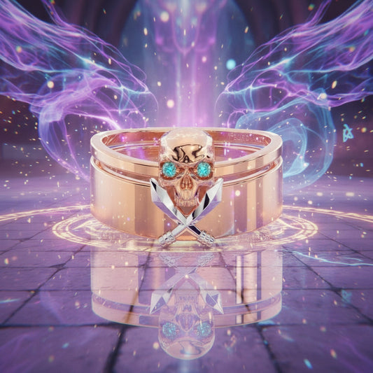 Necromancer's Couples Ring- 14k Rose Gold Video Game Inspired Rings