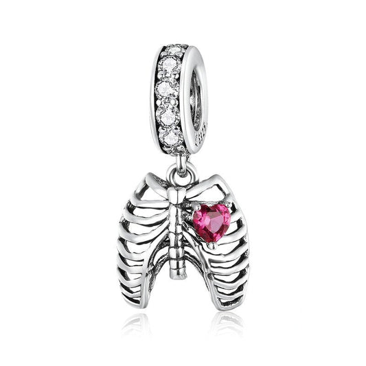 Neo-Gothic Skeleton Ribs & Heart Charm